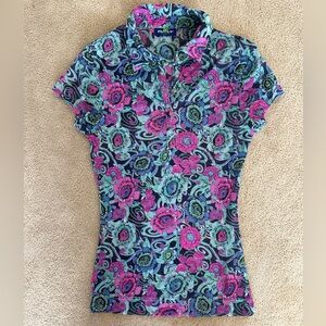 Daily Sports Pink and Blue Floral polo style Shirt